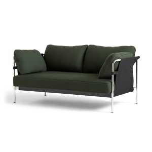 HAY - Can 2.0 Sofa, 2-Sitzer, Chrom / Canvas schwarz / Steelcut 975 dunkelgrün