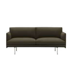 Muuto - Outline Sofa 2-Sitzer, dunkelgrün (Divina 984) / Aluminium poliert