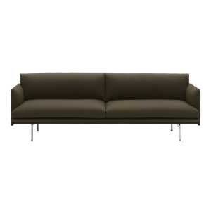 Muuto - Outline Sofa 3-Sitzer, dunkelgrün (Divina 984) / Aluminium poliert