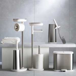 Joseph Joseph - EasyStore Plus Toilettenpapierhalter mit Flex Steel Toilettenbürste, Edelstahl / weiß