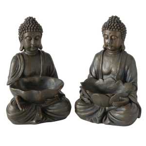 Buddha Figur mit Blütenschale, L20/B17/H30 cm, braun