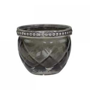 Chic Antique Glas Teelichthalter mit Perlenkante, H5,5/D6,5 cm, dunkel grau