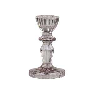 Chic Antique Kerzenständer aus Glas mit Spitzenkante, H10/Ø7 cm, taupe