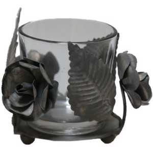 Chic Antique Teelichthalter mit Blumen deko, H7/D9 cm, antik zink