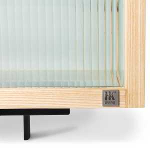 HKliving - Lowboard aus Holz mit geripptem Glas, natur