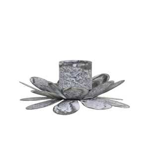 Kerzenständer Blume für Stabkerzen, H5/L9,5/B7,5 cm, antik zink