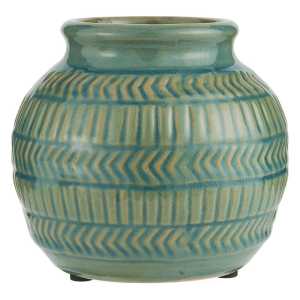 Kugel Vase mit Muster, Höhe 14 cm, Ø 15 cm, Hals Ø 9 cm, grün
