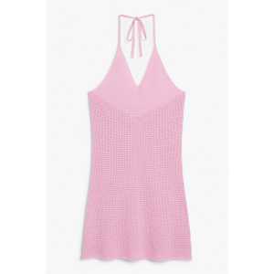 Monki Rosa Minikleid im Häkel-Stil Hellrosa, Alltagskleider in Größe XL. Farbe: Light pink