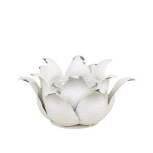 Teelichthalter Blume aus Eisen, Ø16 x H9cm, antik creme