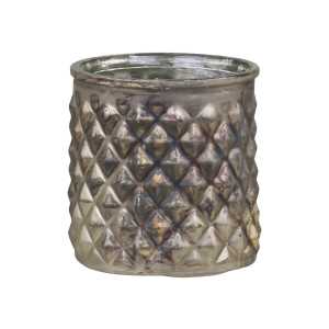 Teelichthalter mit Diamanten Muster, H8/D7,5 cm antik bronze