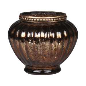 Teelichthalter mit Perlenrand glänzend, H9/Ø9,5 cm, antik mokka