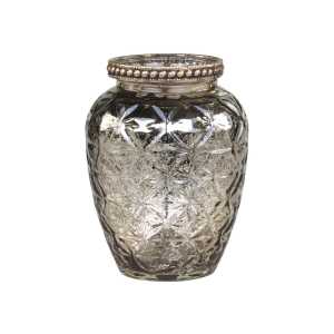 Vase mit Perlenkante und Schliff, H10,5/Ø8 cm, champagner