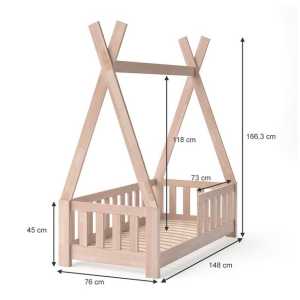 VitaliSpa® Kinderbett "TIPI Bett Kinderhaus Holz Hausbett 70x140cm Natur"