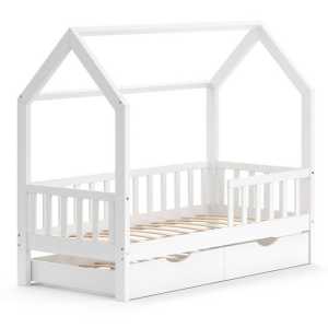 VitaliSpa® Kinderbett "Hausbett Gästebett 80x160cm WIKI Weiß Schublade"