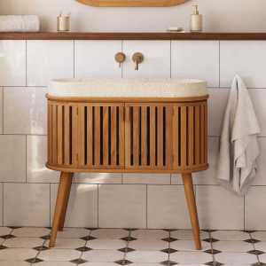 Waschtisch mit Becken aus Teak Massivholz Skandi Design