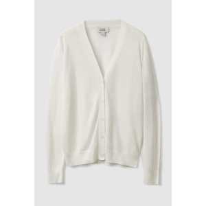 Cos LEINENSTRICKJACKE MIT V-AUSSCHNITT Weiß, Pullover in Größe S. Farbe: White