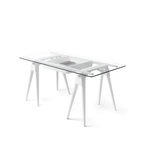 Design House Stockholm Arco Schreibtisch Weiß lackiert, inkl. Schublade, Glasscheibe