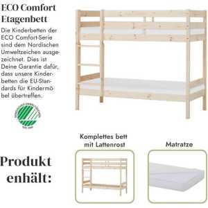 Hoppekids Etagenbett "ECO Comfort", aus Massivholz, wahlweise mit Lattenrost und Matratze, Größe wählbar