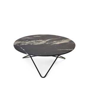 OX Denmarq Large O Table Beistelltisch Marmor marquina matt, Schwarz lackiertes Gestell