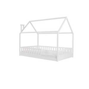 Deine Möbel 24 Hausbett "Kinderbett ROSI PLUS 140x200 in Weiß im skandinavischen Still" (Set, Bett aus Missivholz mit Lattenrost und Rausfallschutz)