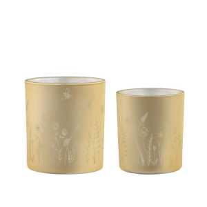 2er Set Teelichthalter mit Blumen, H8 x Ø7 cm honig