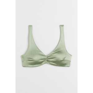 H&M Wattiertes Bikinitop mit Bindebändern Helles Khakigrün, Bikini-Oberteil in Größe 34. Farbe: Light khaki green