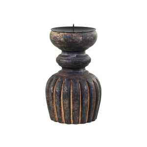 Kerzenständer Rillen Antik, H15,5/D9 cm, schwarz