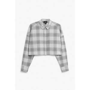 Monki Kurzes T-Shirt Graues Karomuster, Freizeithemden in Größe XL. Farbe: Grey plaid print