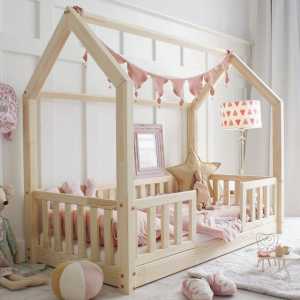 DB-Möbel Kinderbett Hausbett Bianco 160x80 cm Naturholz mit 2x Rausfallschutz