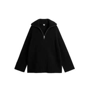 Arket Pullover mit kurzem Reißverschluss, aus Wolle und Schwarz in Größe XS. Farbe: Black