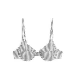 Arket Bikini-Oberteil mit Bügel aus Seersucker Schwarz/weiß gestreift in Größe 75B. Farbe: Black/white stripe