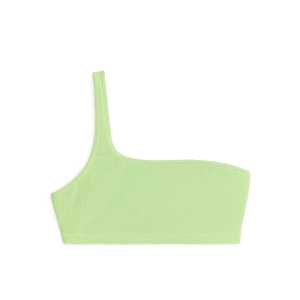 Arket One-Shoulder-Bikinitop in Crinkle-Optik Hellgrün, Bikini-Oberteil Größe 34. Farbe: Light green