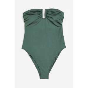 H&M Bandeau-Badeanzug High Leg Khakigrün, Badeanzüge in Größe 36. Farbe: Khaki green
