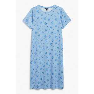 Monki Blau geblümtes Midi-Hemdkleid mit kurzen Ärmeln Hellblaues Blumenmuster, Alltagskleider in Größe XL. Farbe: Blue dusty light floral