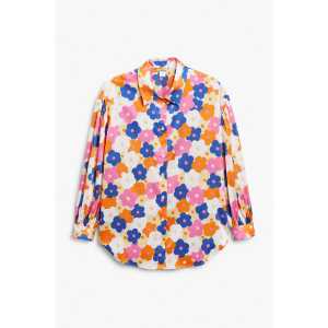 Monki Knöpfbare Oversize-Bluse aus Satin geblümt Poppige Blumen, Blusen in Größe XS. Farbe: Pop flowers