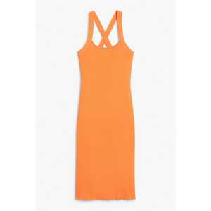 Monki Oranges Kleid gerippt gekreuzte Träger Orange, Alltagskleider in Größe XL
