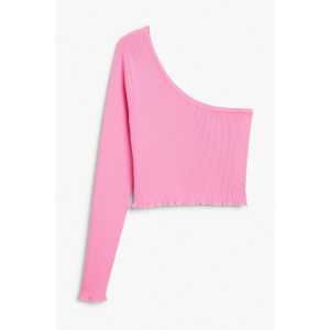 Monki Rosa One-Shoulder-Top Saumdetail Hellrosa, Tops in Größe XL. Farbe: Light pink