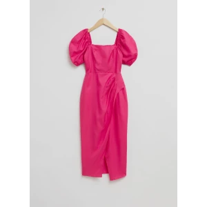 & Other Stories Körpernahes asymmetrisches Kleid mit Puffärmeln Knallrosa, Party kleider in Größe 36. Farbe: Bright pink