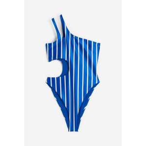 H&M One-Shoulder-Badeanzug Knallblau/Gestreift, Badeanzüge in Größe M. Farbe: Bright blue/striped