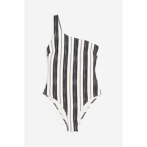 H&M One-Shoulder-Badeanzug Schwarz/Gestreift, Badeanzüge in Größe 44. Farbe: Black/striped