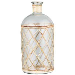 Vase, Flasche Glas mit Rattangeflecht, Höhe 22, Ø 10 cm