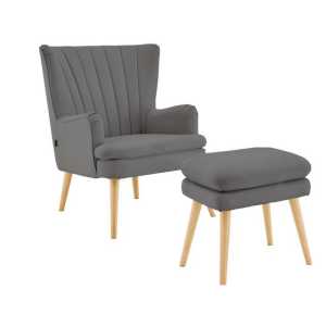 loft24 Sessel Zandy, mit Hocker im modernen, Skandinavischen Design, Sitzhöhe 49 cm, Fernsehsessel, Relaxsessel, Polstersessel