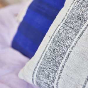 HKliving - Striped Kissen, breite Streifen, blau / beige