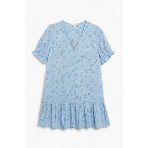Monki Blaues Minikleid mit Blumenmuster und Volant Blau / Blumengartenmuster, Alltagskleider in Größe XL. Farbe: Blue flowergarden
