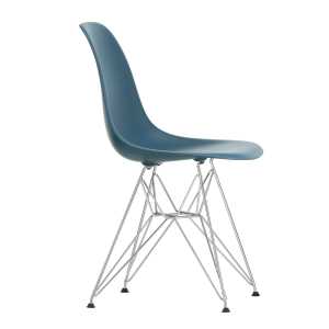Vitra - Eames Plastic Side Chair DSR, verchromt / meerblau (Filzgleiter basic dark)