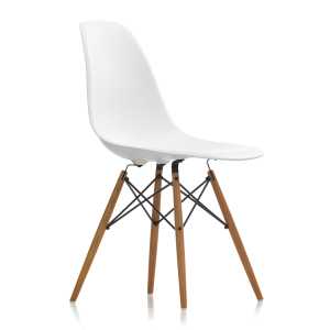 Vitra - Eames Plastic Side Chair DSW, Esche honigfarben / weiß (Kunststoffgleiter weiß)