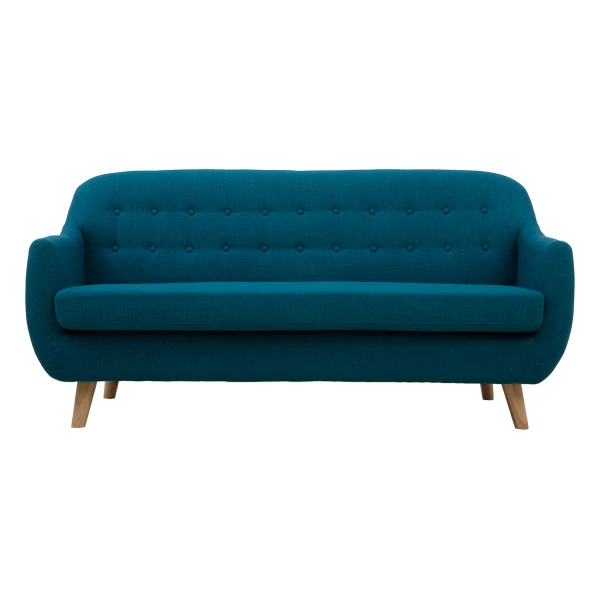 3-Sitzer skandinavisches Sofa mit abnehmbarem Bezug in entenblau und Holz YNOK