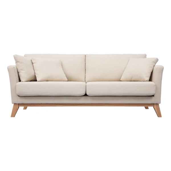 3-sitziges skandinavisches Sofa mit beigem abnehmbarem Bezug und Holzfüßen OSLO