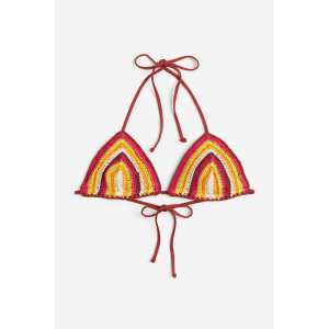 H&M Triangel-Bikinitop im Häkellook Dunkelrot/Gemustert, Bikini-Oberteil in Größe M/L. Farbe: Dark red/patterned