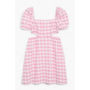 Monki Kariertes Seersucker-Kleid im Babydoll-Stil Rosa Gingham-Muster, Alltagskleider in Größe 42. Farbe: Pink gingham